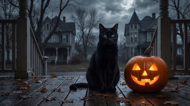 halloween cat on the cemetery