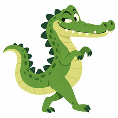 Obraz premium Funny Green Crocodile Cartoon Character Walking
