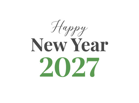 Happy new year 2027 text design with green numbers and black letters