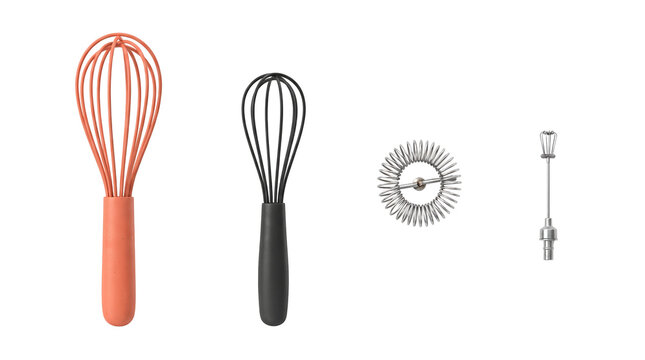 Professional kitchen whisk tools for baking and food preparation on white background with kitchen whisks, cooking whisks white background