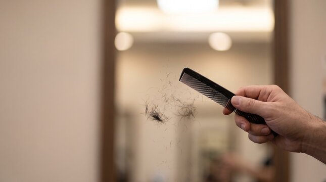 Hand flicking comb with hair clippings scattering mid-air in barbershop, barber craft moment concept
