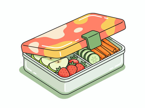 Open lunch box with fresh food vector illustration