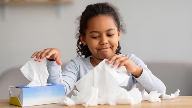 Seasonal allergies in a child: runny nose, watery eyes, runny nose, and cough.