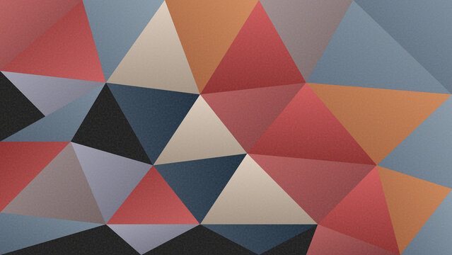 Abstract low poly geometric triangle pattern background with muted red blue orange and grey mosaic facets for modern graphic design layouts