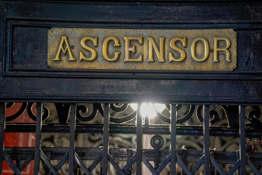 Vintage Ascensor Elevator Gate with Brass Sign Buenos Aires