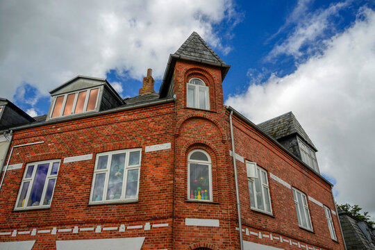 Victorian Red Brick Corner Building with Turret in Ribe Denmark