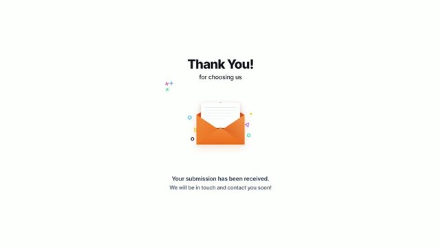 Thank you confirmation page design with envelope icon and submission message
