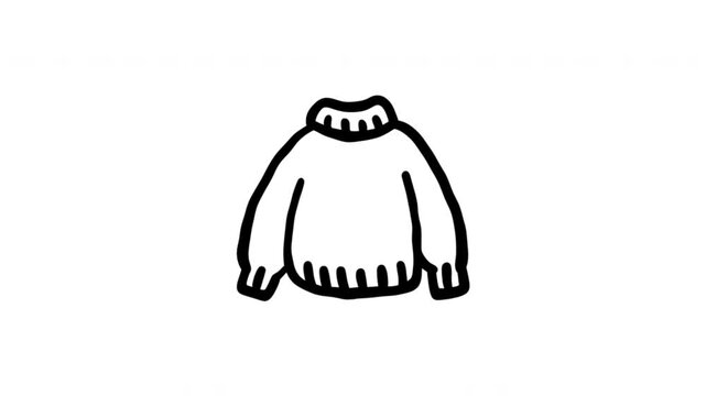 Sweater For Warmth And Winter Clothing Hand Drawn Doodle Animation. Jumper Garment And Cold Weather Apparel. Seasonal Fashion Symbol For Retail Interfaces. 4K Loop With Alpha Channel.