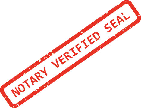 A red rubber stamp with the text notary verified seal, featuring a distressed texture on white
