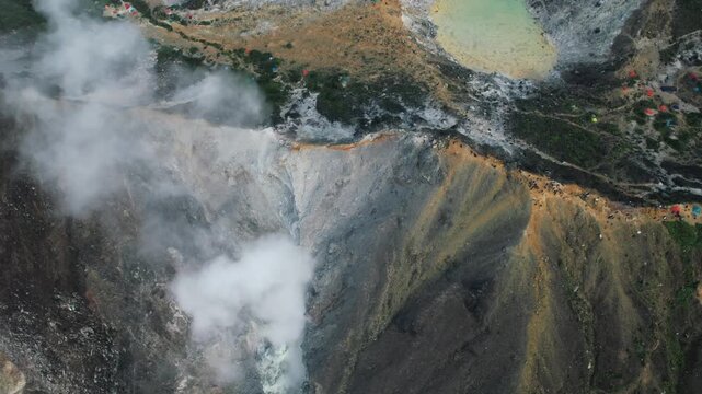 Drone video from the summit of an active volcano, Mount Sabayak, North Sumatra, Indonesia