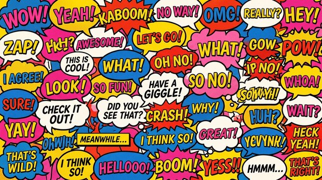 Colorful Pop Art Comic Speech Bubbles with Expressive Exclamations