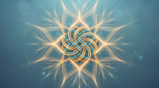 Luminous forms converge into an intricate abstract structure. Concept of cognitive integration, machine reasoning and emerging general intelligence.