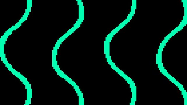 Minimalist Pixelated Teal Wavy Lines on a Black Canvas