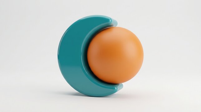 Orange sphere resting inside a teal crescent shape