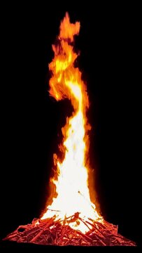 Isolated Bonfire Flame Effect on Black Background for Overlay