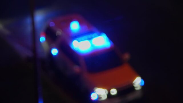 Paramedic services flashing lights on emergency vehicle. Police fire and ambulance services flashing lights during accident or fire.