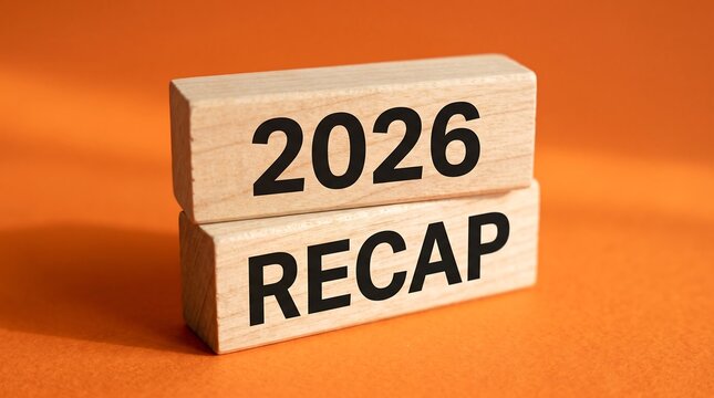 2026 recap written on wooden blocks on an orange background