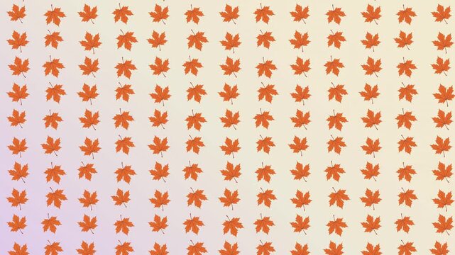 Symmetrical grid pattern of red autumn maple leaves on a soft pastel gradient background. Perfect for autumn promotions, seasonal wallpapers, and festive digital backdrops.