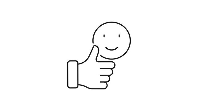 Thumbs Up With Smiley Face Animated Icon With Alpha Channel. Positive Feedback, Approval, And Satisfaction Motion Graphic. On Transparent Background