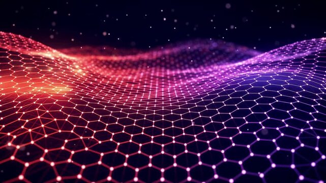 Waving hexagonal grid digital technology background