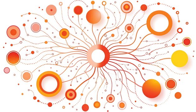Abstract network connection diagram with circles and lines in orange Vector