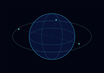 Global satellite telecommunications network with orbital constellation grid over digital world © Naseem