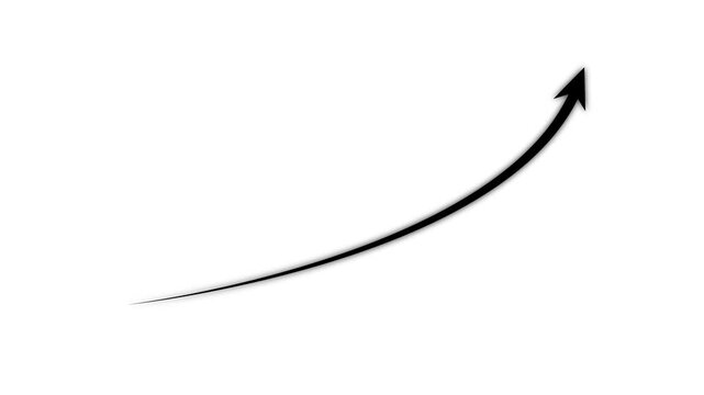 Animated white growth arrow rising upward on black background, for business success, and financial performance, data visualization.4k