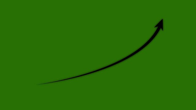Animated white growth arrow rising upward on black background, for business success, and financial performance, data visualization.4k