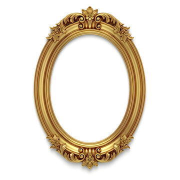 A gold ornate oval picture frame