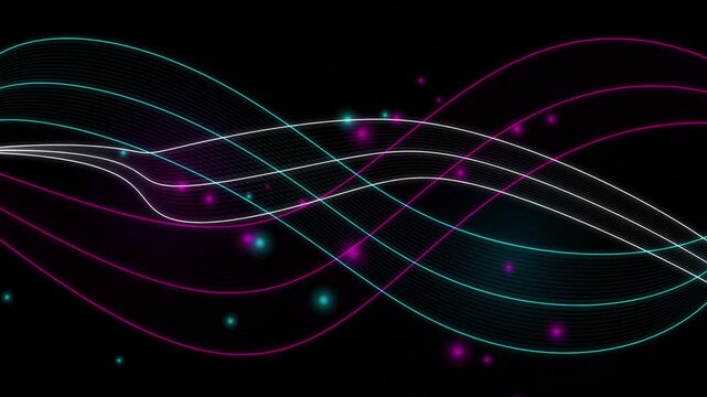 Purple Mathematical Moire Wave Harmonics with Flowing Neon Lines on Dark Background