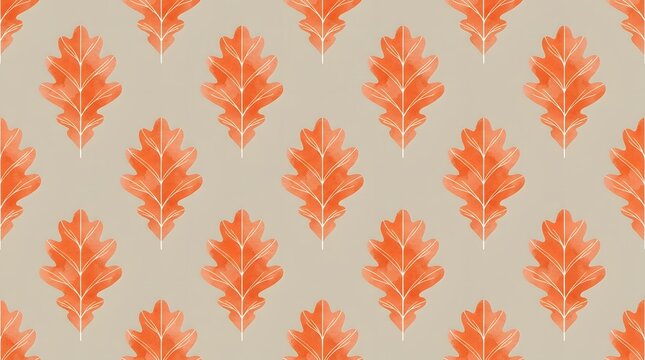 Seamless autumn oak leaf pattern in warm orange tones