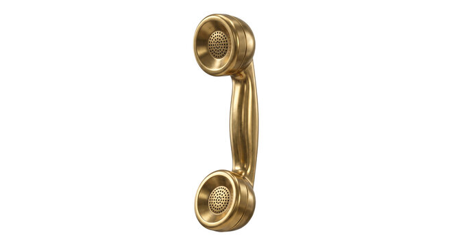 Golden vintage telephone receiver is an antique communication device from retro era.