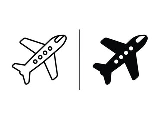Airplane icon set with line and solid styles for travel and transportation themes © MdYasin