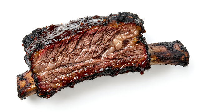 Grilled meat chop with visible bone and crispy edges isolated on a white background