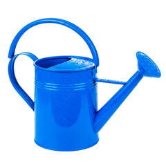 Bright blue metal watering can for gardening isolated on a transparent background isolated on white background © MDMOHE