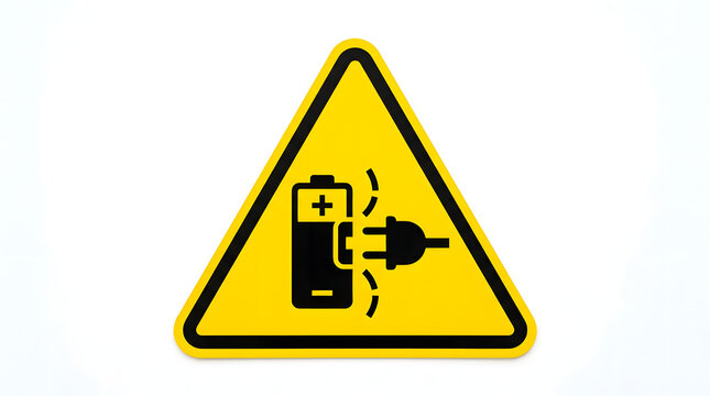 Yellow Triangular Caution Battery Charging Connection Warning Sign Symbol