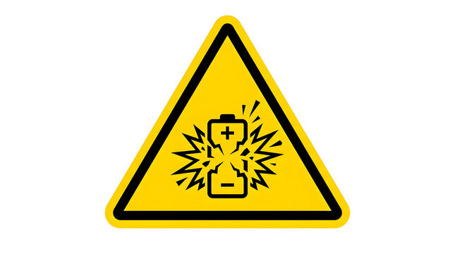 Yellow Triangular Caution Battery Explosion Hazard Warning Sign Symbol