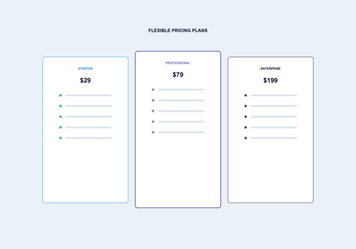Modern 3 columns business pricing table comparison template for SaaS website