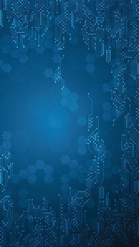 Complex yet chaotic-looking electronic circuits on a dark blue background.