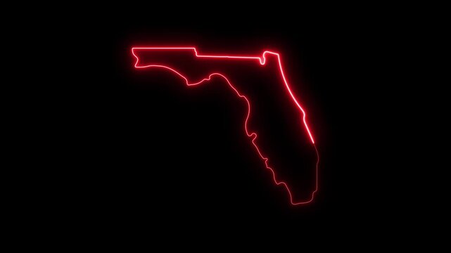 Florida state map outline with glowing red neon light effect on black background
