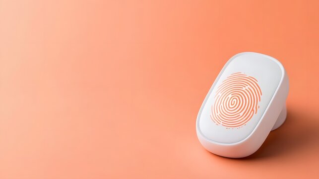 White Biometric Fingerprint Scanner Device on Peach Orange Gradient Background
