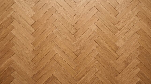 High-angle view of a light oak wooden floor featuring a classic herringbone parquet pattern for a modern interior design.
