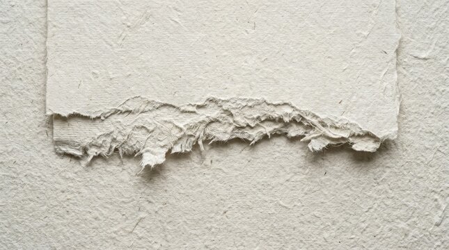 Close up of torn handmade paper edge on a textured background providing an artistic abstract design