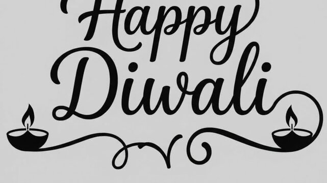Happy Diwali text graphic with traditional oil lamps celebration vector illustration