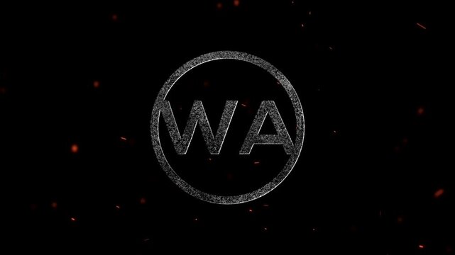 Abstract glowing letters WA inside a circle surrounded by floating ember particles
