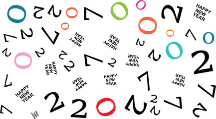 Colorful New Year 2027 vector illustration featuring scattered numbers and holiday greetings for festive design © Nazmul
