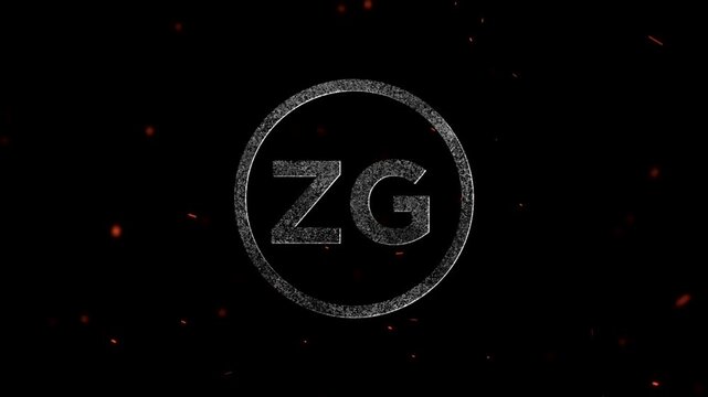 Abstract glowing letters ZG inside a circle with floating ember particles