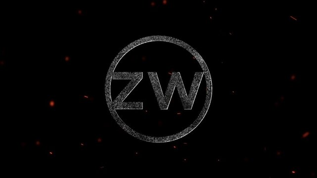 Abstract glowing letters ZW inside a circle with floating fiery particles in the atmosphere
