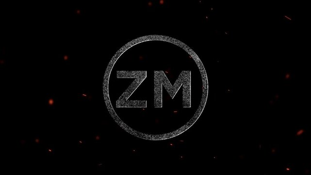 Abstract letter ZM logo design with white particles and circular frame