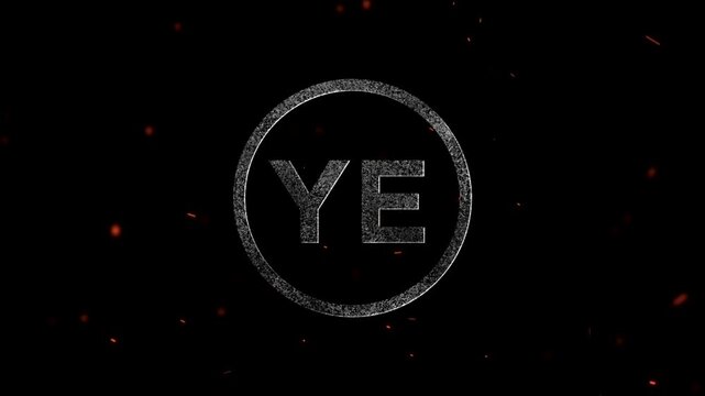 Abstract grainy textured logo with the letters YE enclosed in a circular frame with floating embers